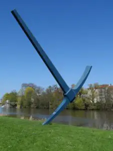 A pickaxe sculpture