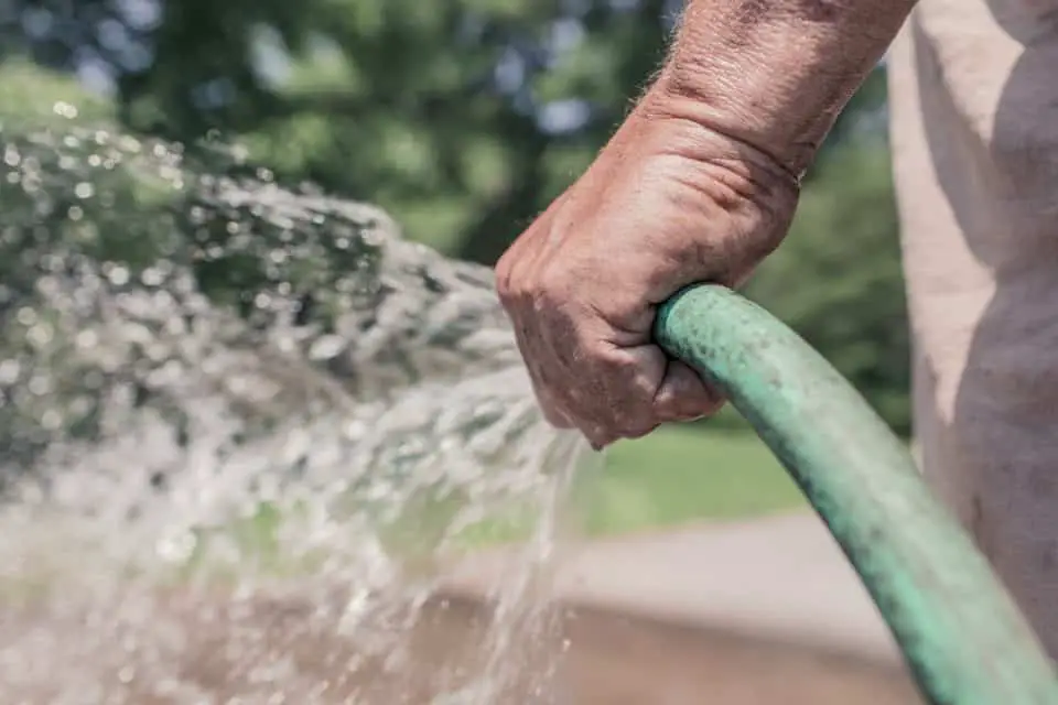 A man holding a garden hose on the article What is the Strongest Flexible Garden Hose