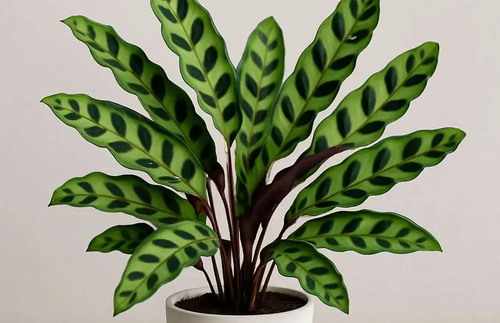 A plant in a white pot with green leaves.